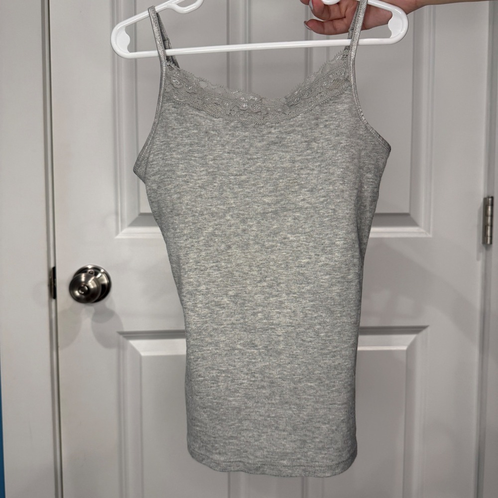 Justice Girls Heather Gray Ribbed Lace Trim Camisole Tank Top Size 8